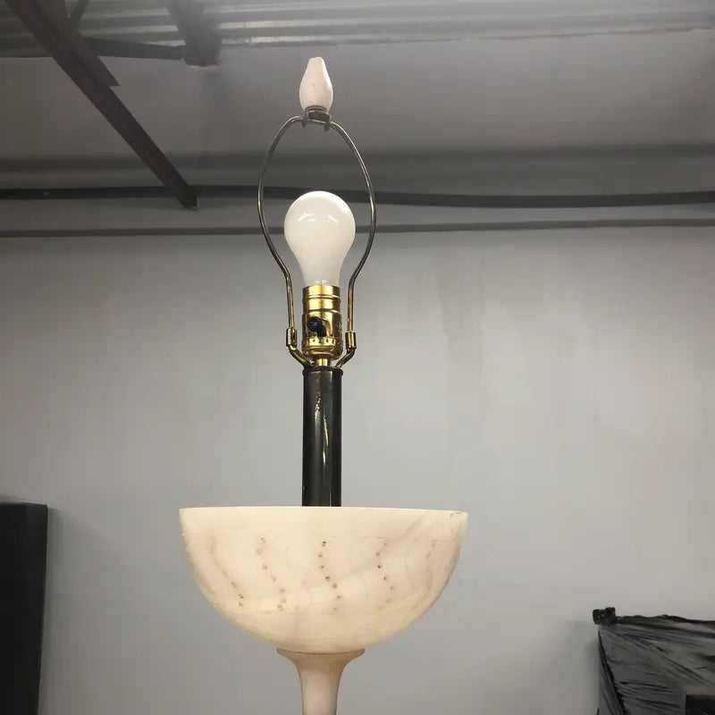 Vintage Mid-century Modern Alabaster and Wood Table Lamp