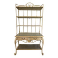 Vintage 1970s Wrought Iron Bakers Rack with Woven Rattan Shelves