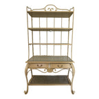 Vintage 1970s Wrought Iron Bakers Rack with Woven Rattan Shelves
